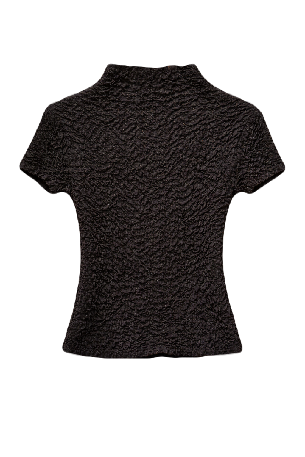 Black Textured Mock-Neck Top