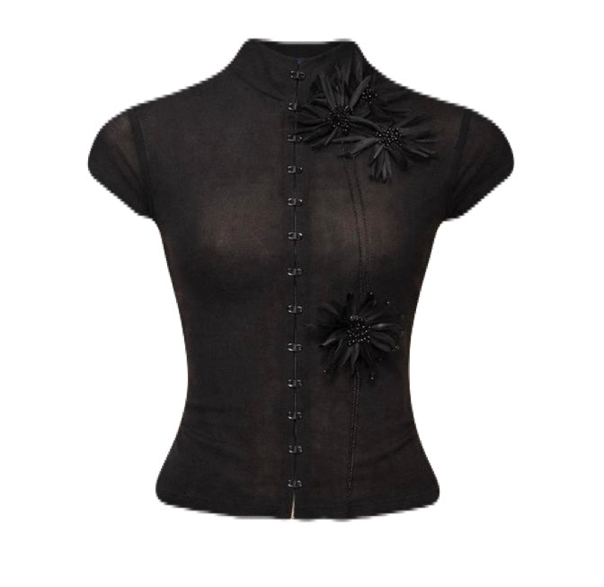 Black Sheer Mock Neck Top