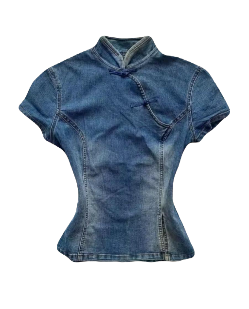 Denim Japandi Mock Neck